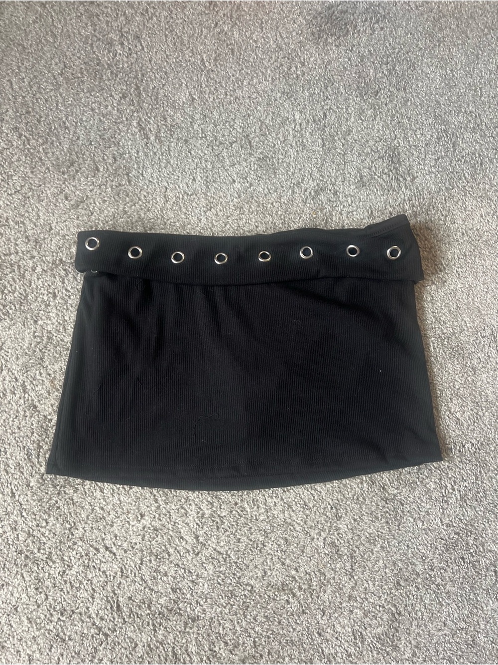Black Mini Skirt with Silver Eyelet Grommet Detail